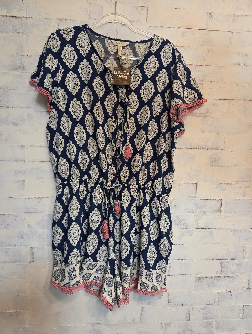 Matilda Jane Printed Short Sleeve Romper with Pink Trim-NWT - Picture 2 of 8